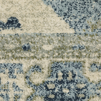 Branson Medallion Blue/ Beige Distressed Cut Pile Rug
