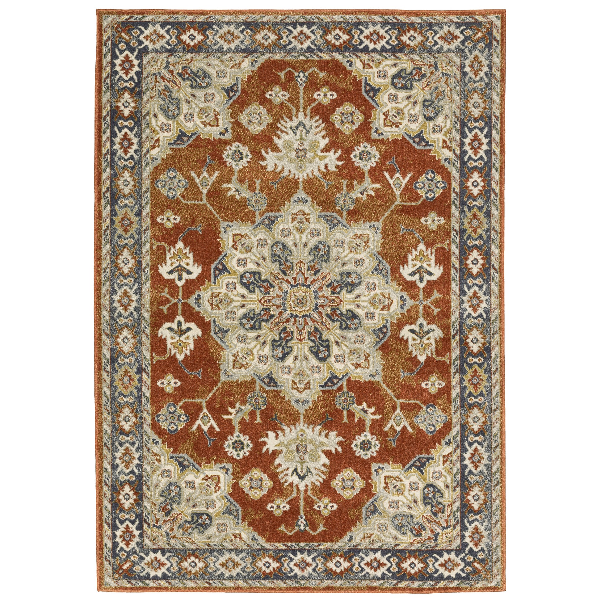 Branson Medallion Rust/ Beige Oriental Cut Pile Rug
