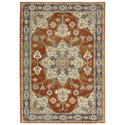 Branson Medallion Rust/ Beige Oriental Cut Pile Rug