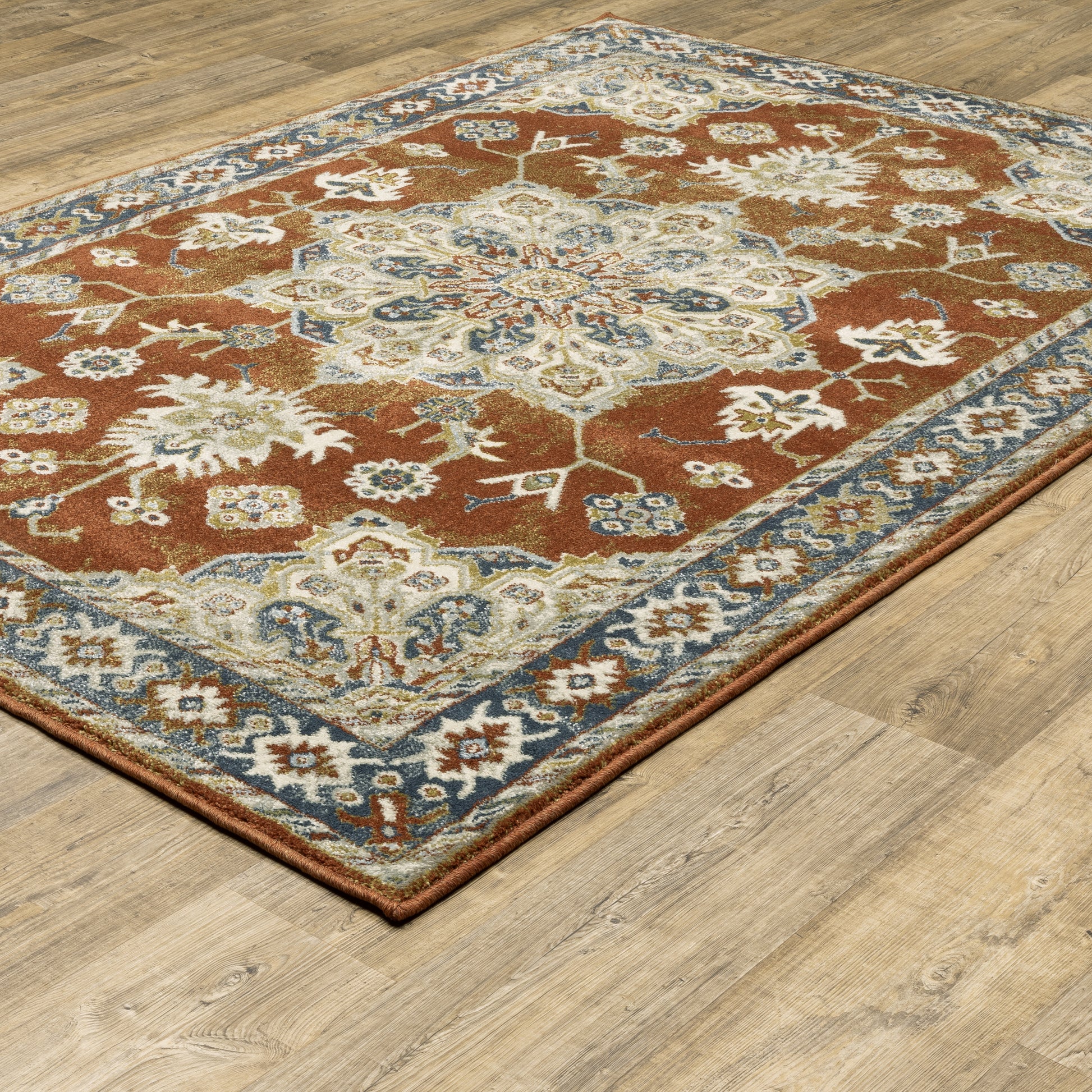Branson Medallion Rust/ Beige Oriental Cut Pile Rug