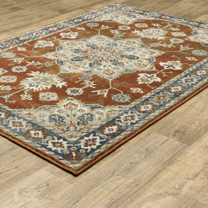 Branson Medallion Rust/ Beige Oriental Cut Pile Rug