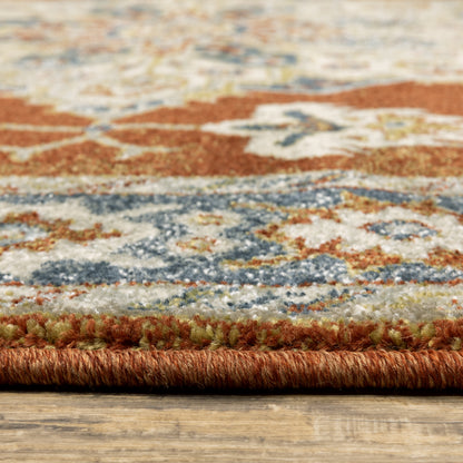 Branson Medallion Rust/ Beige Oriental Cut Pile Rug