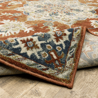 Branson Medallion Rust/ Beige Oriental Cut Pile Rug