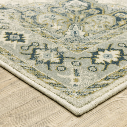 Branson Medallion Ivory/ Blue Oriental Cut Pile Rug