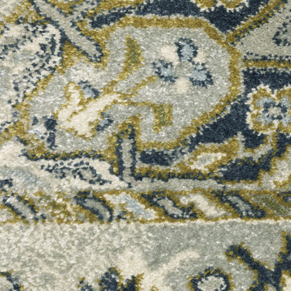 Branson Medallion Ivory/ Blue Oriental Cut Pile Rug