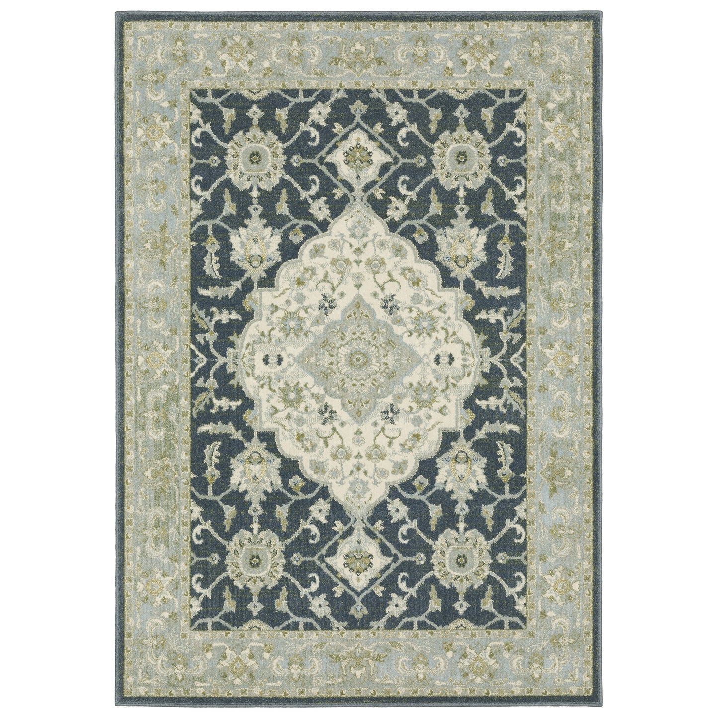 Branson Medallion Blue/ Ivory Oriental Cut Pile Rug