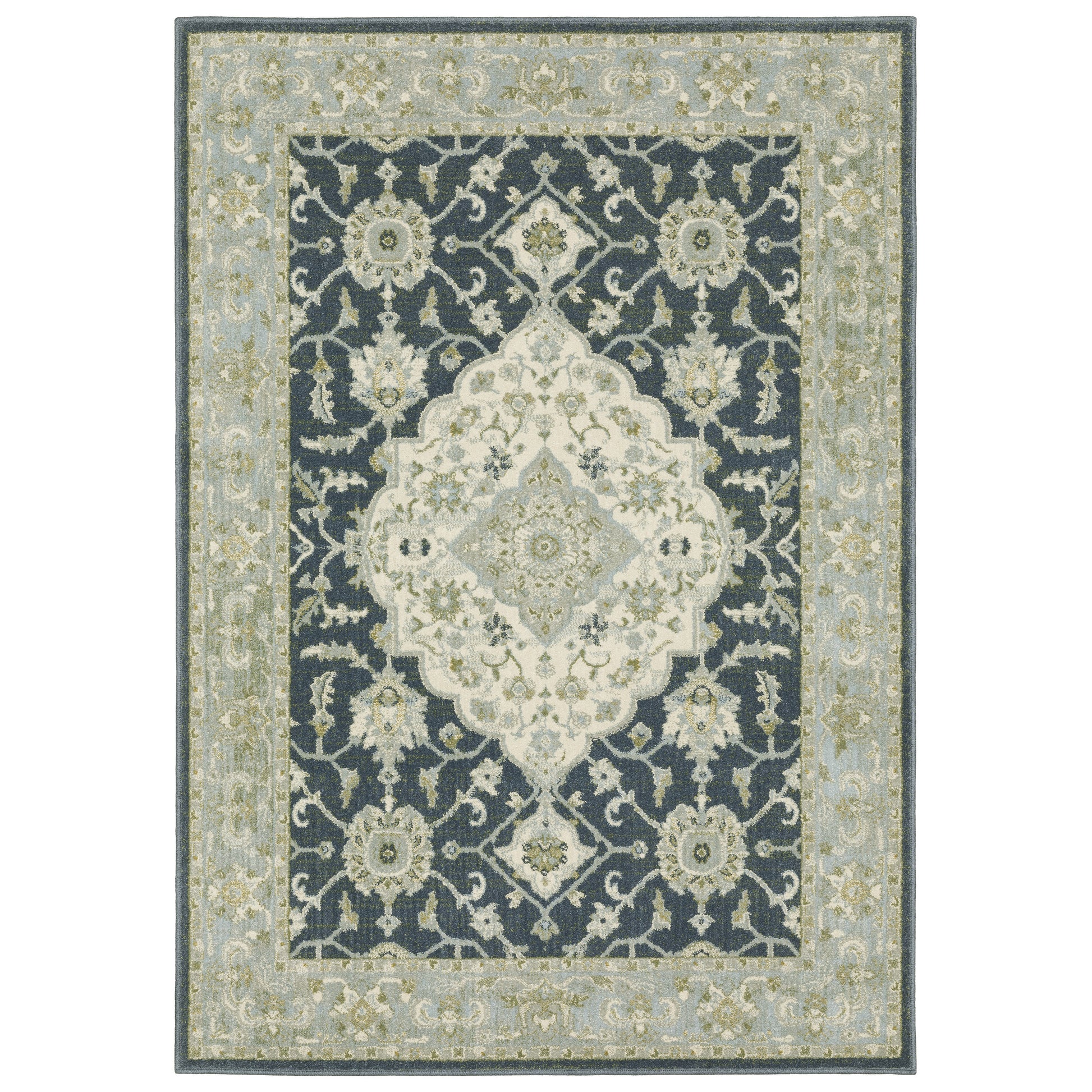 Branson Medallion Blue/ Ivory Oriental Cut Pile Rug