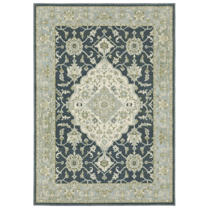Branson Medallion Blue/ Ivory Oriental Cut Pile Rug