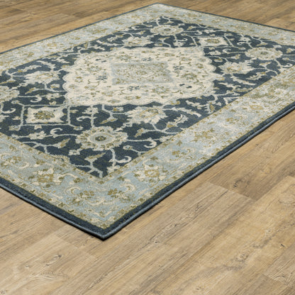 Branson Medallion Blue/ Ivory Oriental Cut Pile Rug