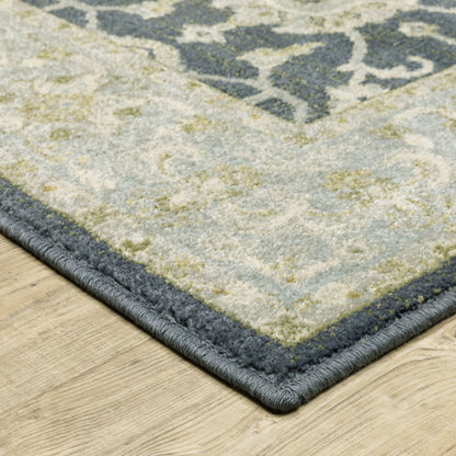 Branson Medallion Blue/ Ivory Oriental Cut Pile Rug