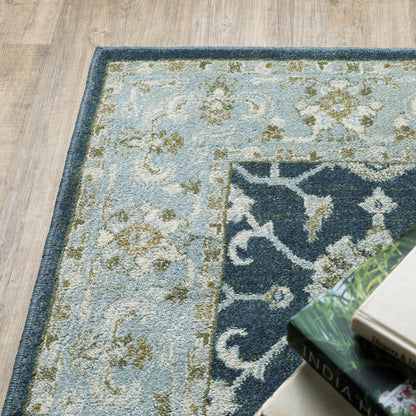 Branson Medallion Blue/ Ivory Oriental Cut Pile Rug