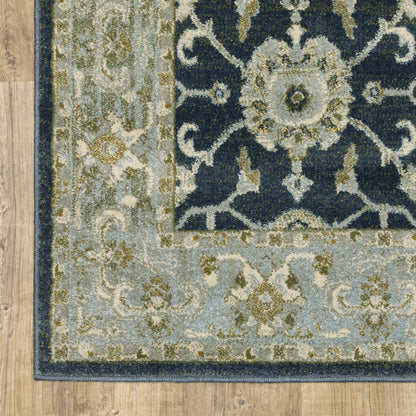 Branson Medallion Blue/ Ivory Oriental Cut Pile Rug