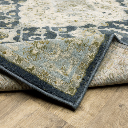 Branson Medallion Blue/ Ivory Oriental Cut Pile Rug