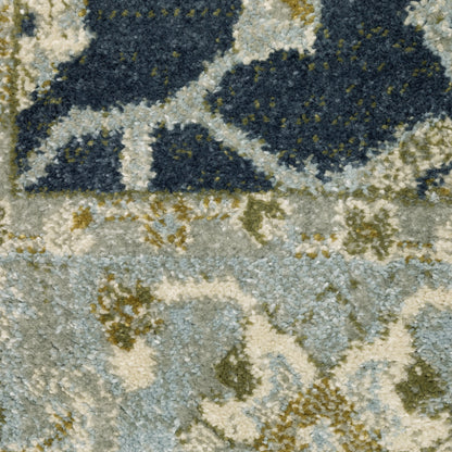 Branson Medallion Blue/ Ivory Oriental Cut Pile Rug