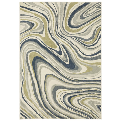Branson Abstract Ivory/ Blue Cut Pile Rug