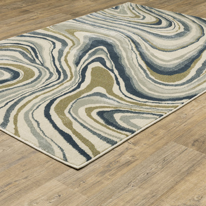 Branson Abstract Ivory/ Blue Cut Pile Rug