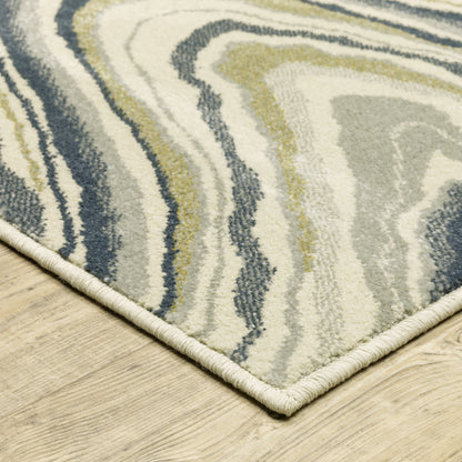 Branson Abstract Ivory/ Blue Cut Pile Rug