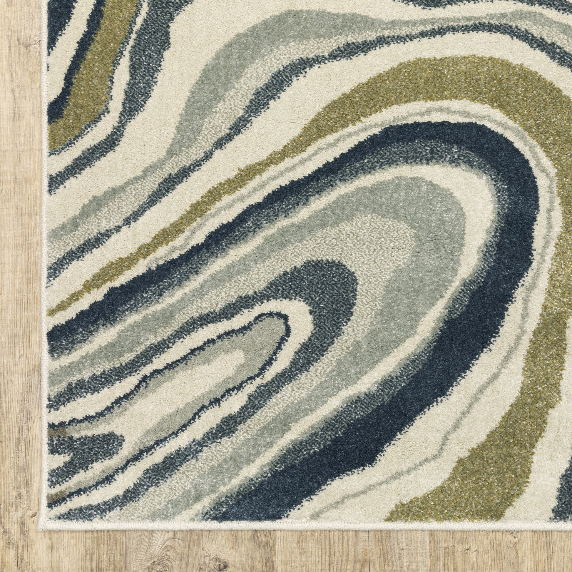 Branson Abstract Ivory/ Blue Cut Pile Rug