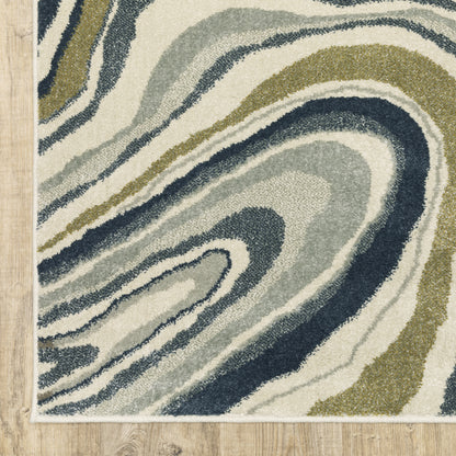 Branson Abstract Ivory/ Blue Cut Pile Rug