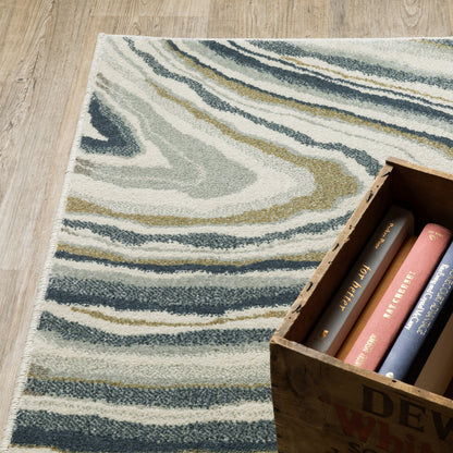 Branson Abstract Ivory/ Blue Cut Pile Rug