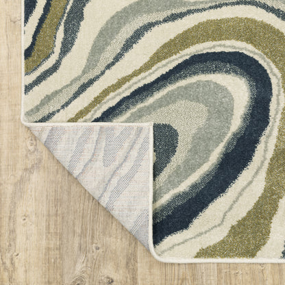 Branson Abstract Ivory/ Blue Cut Pile Rug