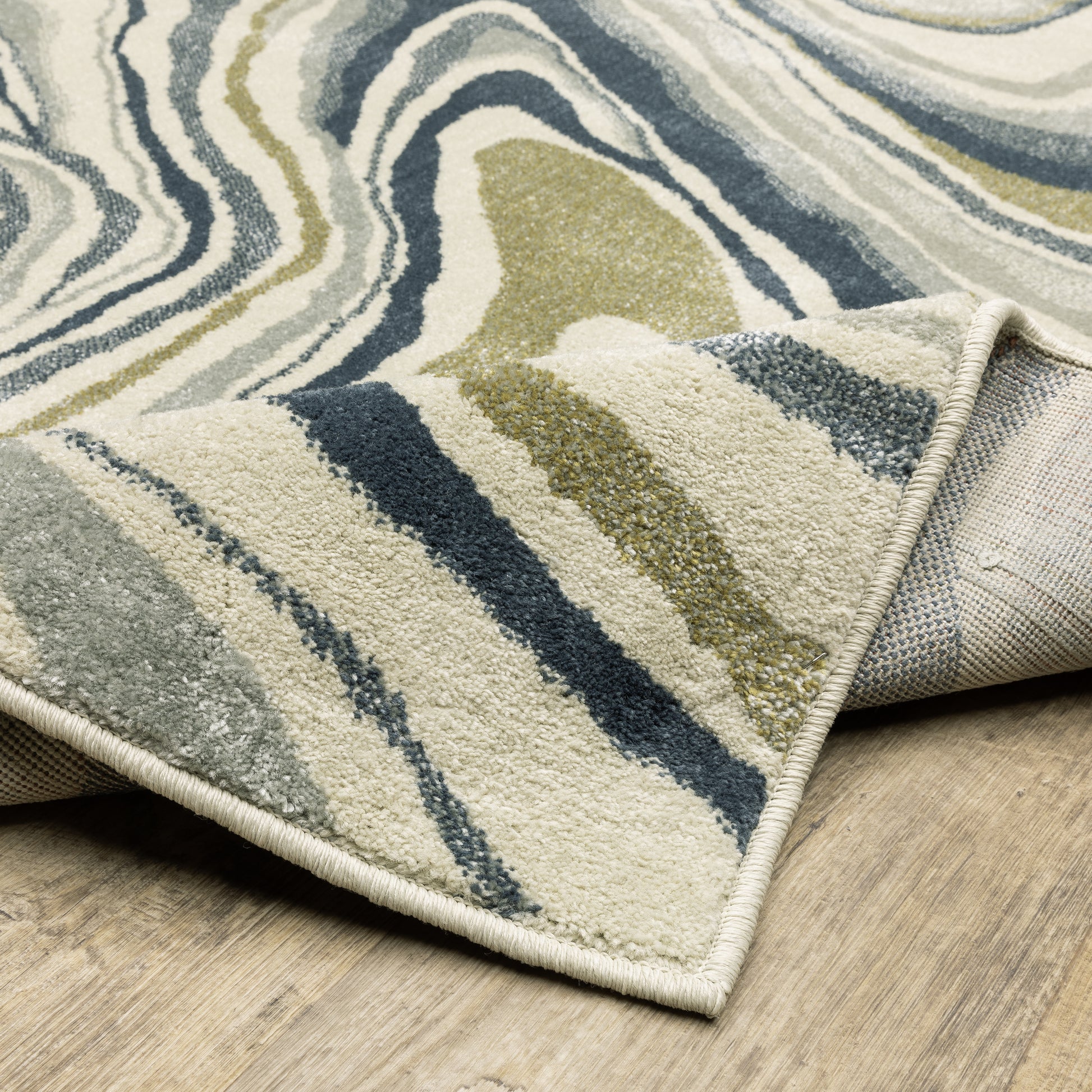 Branson Abstract Ivory/ Blue Cut Pile Rug