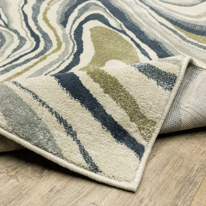 Branson Abstract Ivory/ Blue Cut Pile Rug