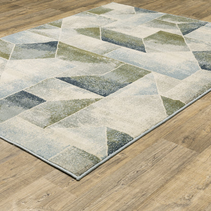 Branson Distressed Blue/ Green Geometric Cut Pile Rug