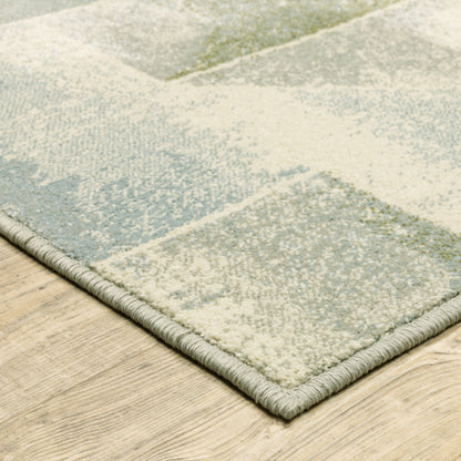 Branson Distressed Blue/ Green Geometric Cut Pile Rug