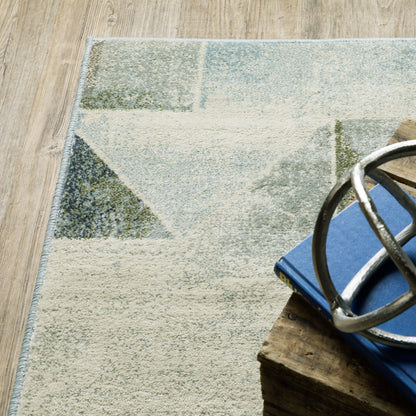 Branson Distressed Blue/ Green Geometric Cut Pile Rug