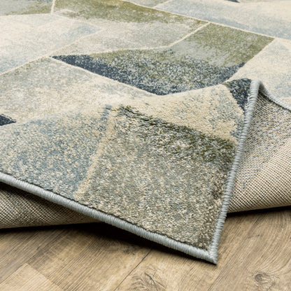 Branson Distressed Blue/ Green Geometric Cut Pile Rug