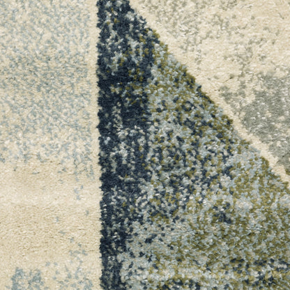Branson Distressed Blue/ Green Geometric Cut Pile Rug