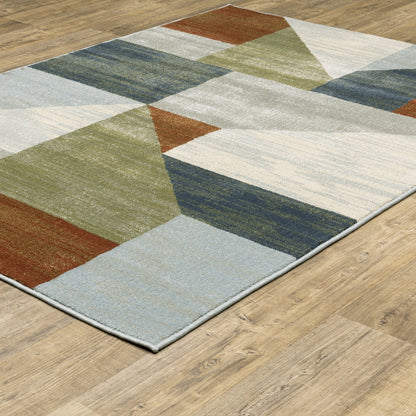 Branson Distressed Beige/ Multi Geometric Cut Pile Rug