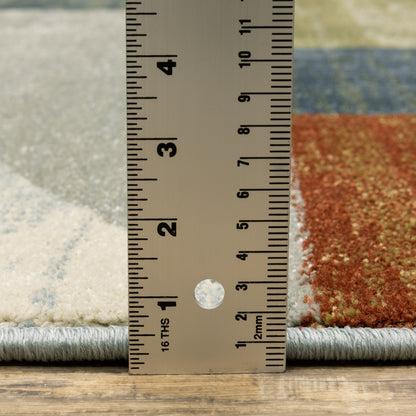 Branson Distressed Beige/ Multi Geometric Cut Pile Rug