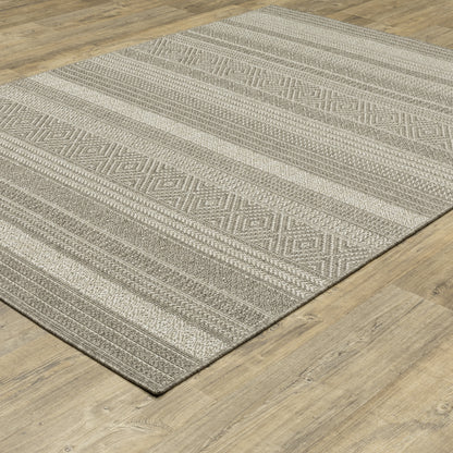 Caicos Stripe Grey/ Grey Geometric Flat Weave Rug