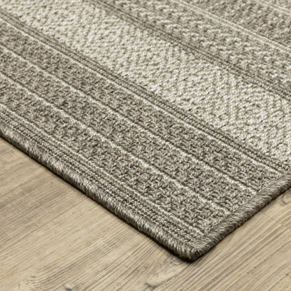 Caicos Stripe Grey/ Grey Geometric Flat Weave Rug