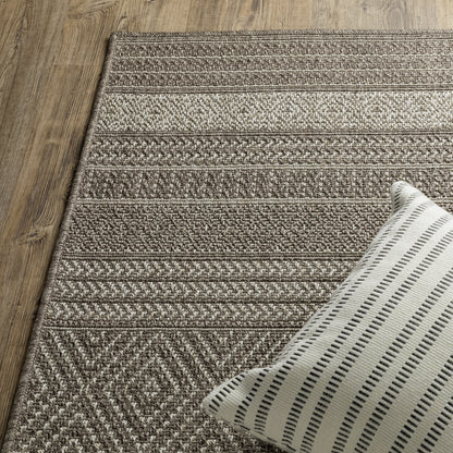 Caicos Stripe Grey/ Grey Geometric Flat Weave Rug