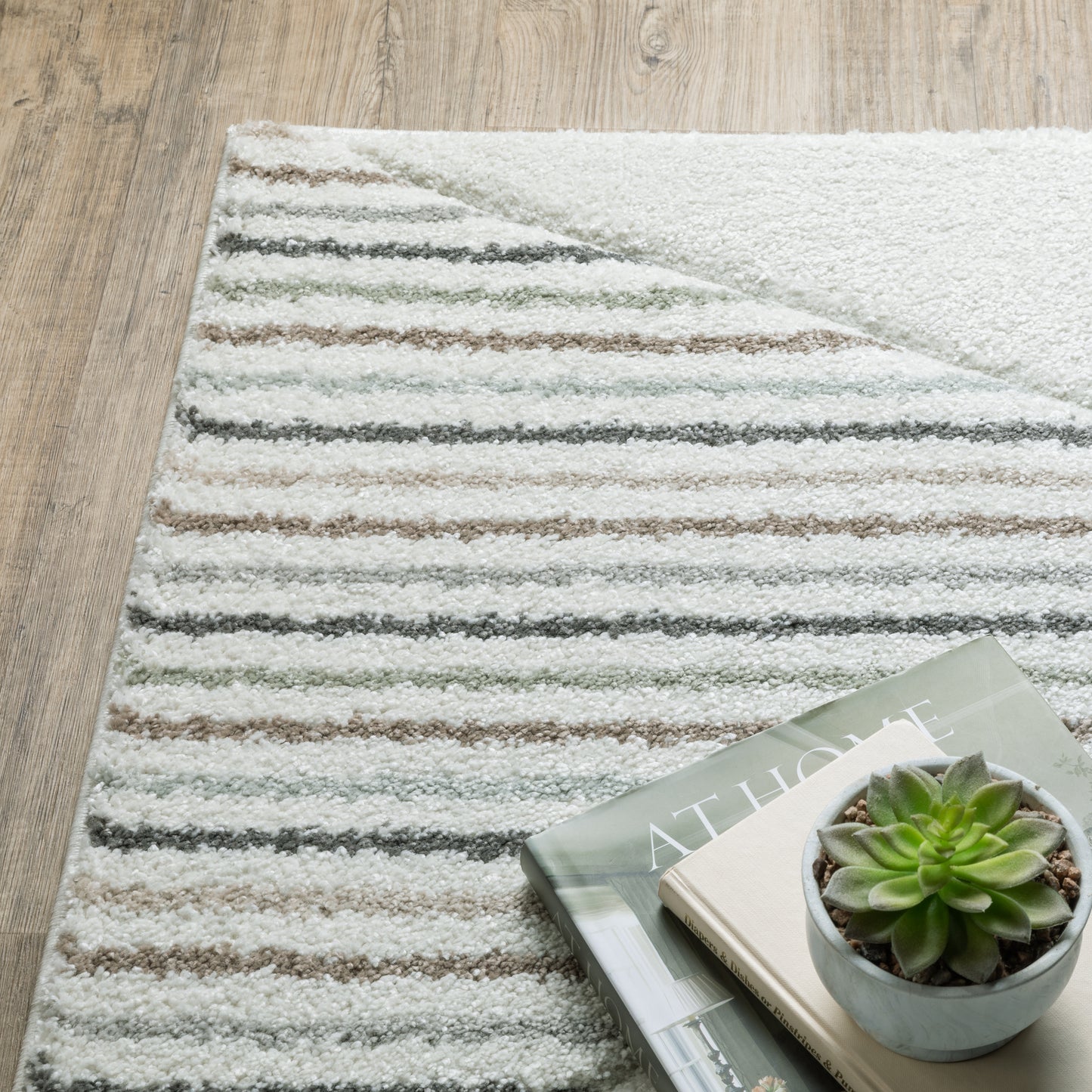 Cambria Stripe Beige/ Multi Geometric Cut Pile Rug