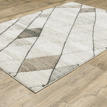 Cambria Lattice Beige/ Grey Distressed Cut Pile Rug