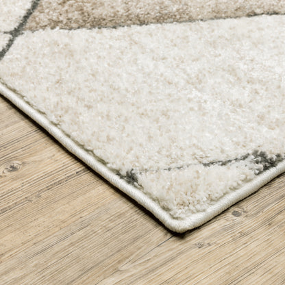 Cambria Lattice Beige/ Grey Distressed Cut Pile Rug