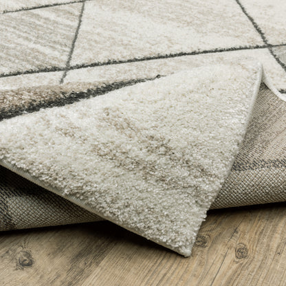 Cambria Lattice Beige/ Grey Distressed Cut Pile Rug