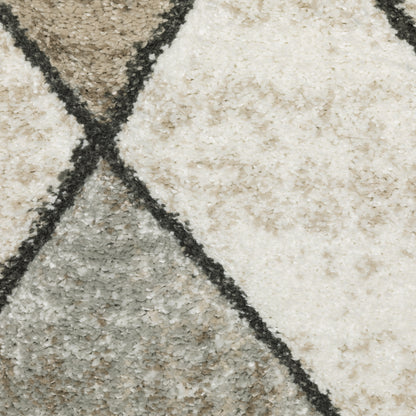 Cambria Lattice Beige/ Grey Distressed Cut Pile Rug