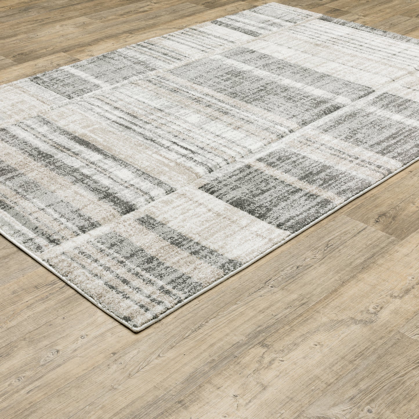 Cambria Distressed Beige/ Charcoal Stripe Cut Pile Rug