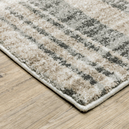 Cambria Distressed Beige/ Charcoal Stripe Cut Pile Rug