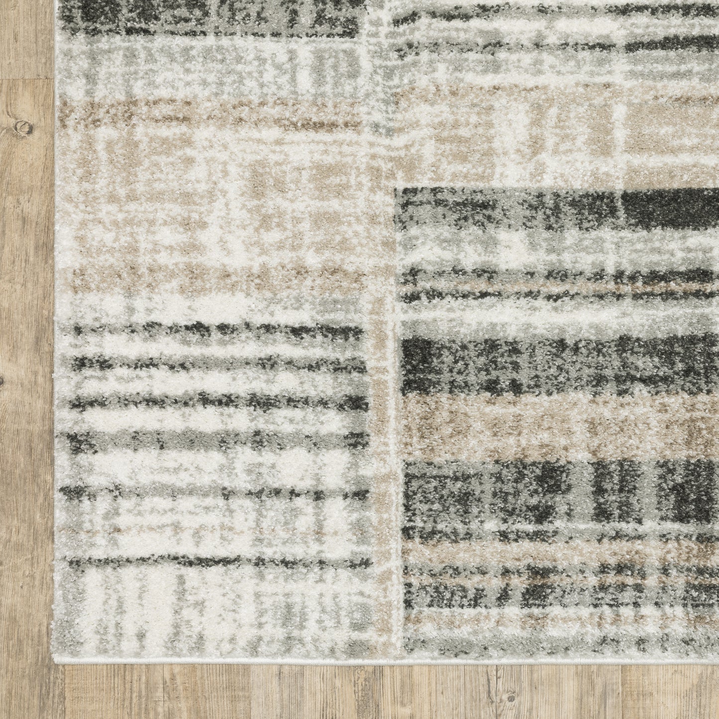 Cambria Distressed Beige/ Charcoal Stripe Cut Pile Rug