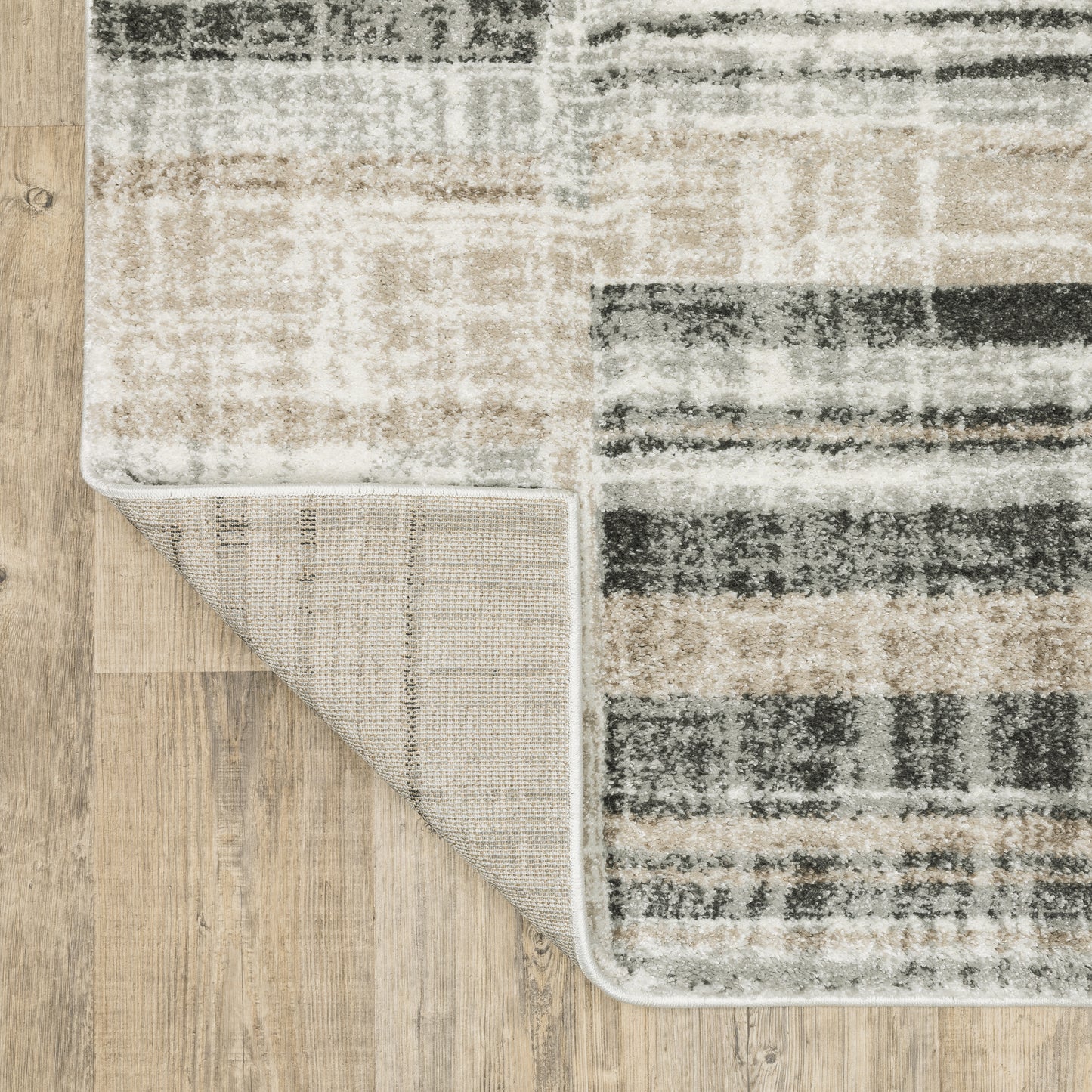 Cambria Distressed Beige/ Charcoal Stripe Cut Pile Rug