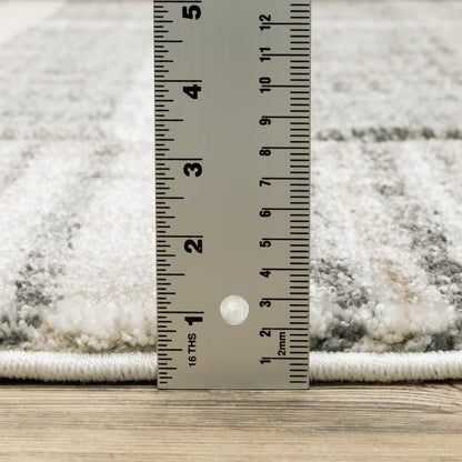 Cambria Distressed Beige/ Charcoal Stripe Cut Pile Rug