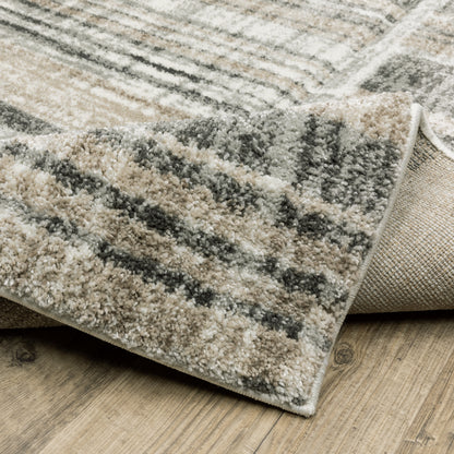 Cambria Distressed Beige/ Charcoal Stripe Cut Pile Rug