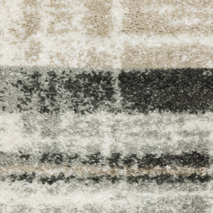 Cambria Distressed Beige/ Charcoal Stripe Cut Pile Rug