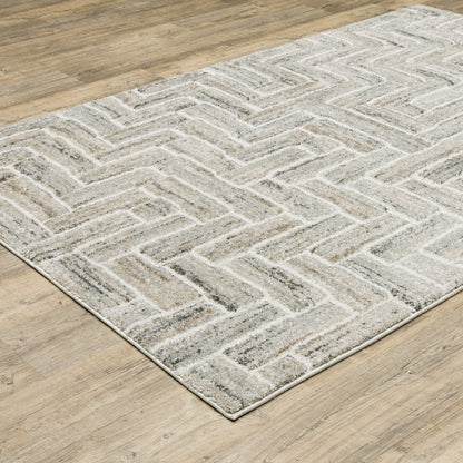 Cambria Geometric Ivory/ Beige Cut Pile Rug